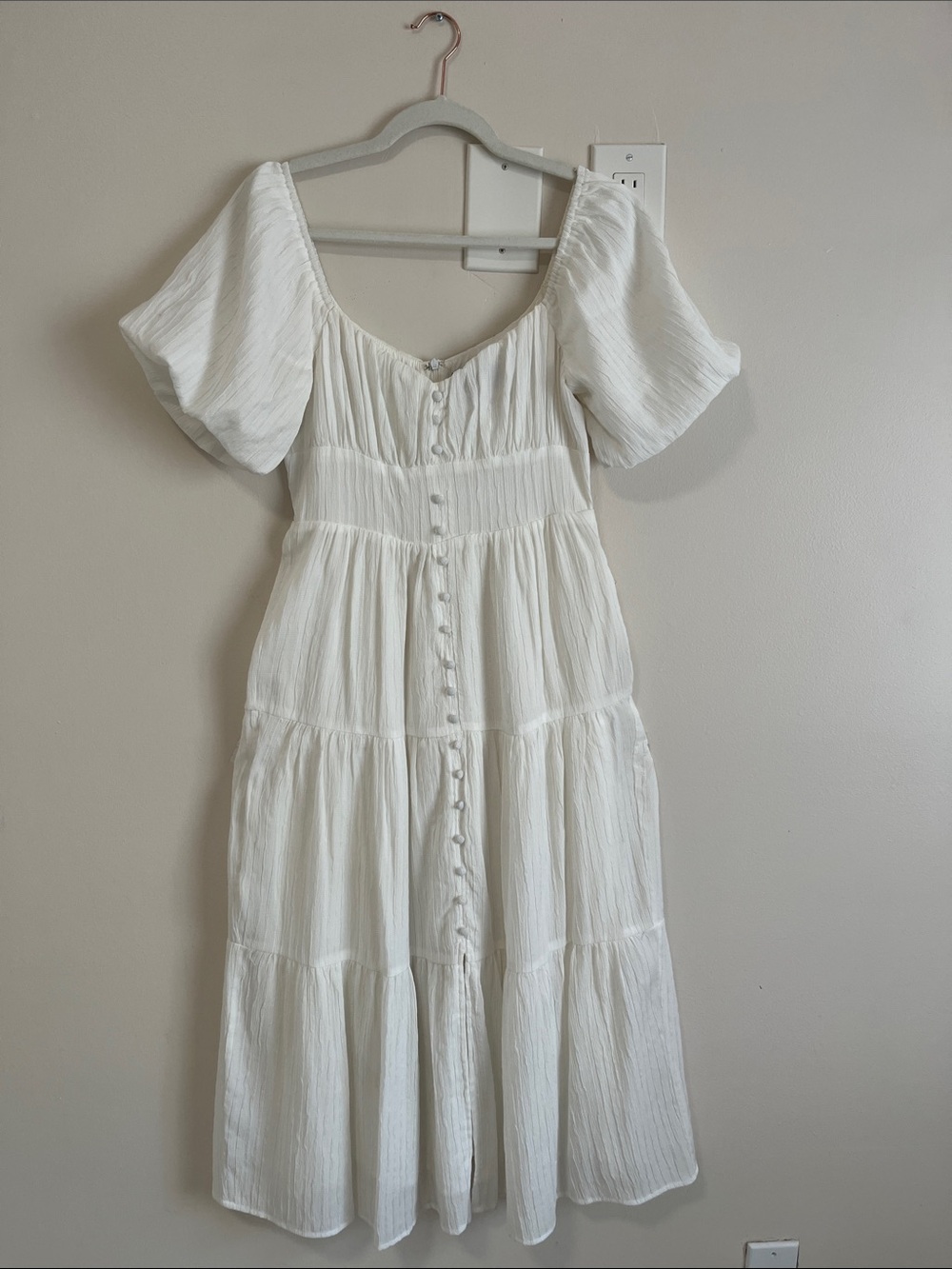 Target Ivory Button-Front Puff Sleeve Midi Dress